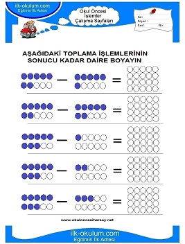 Çocuklar İçin toplam işlemi yaprak testleri 